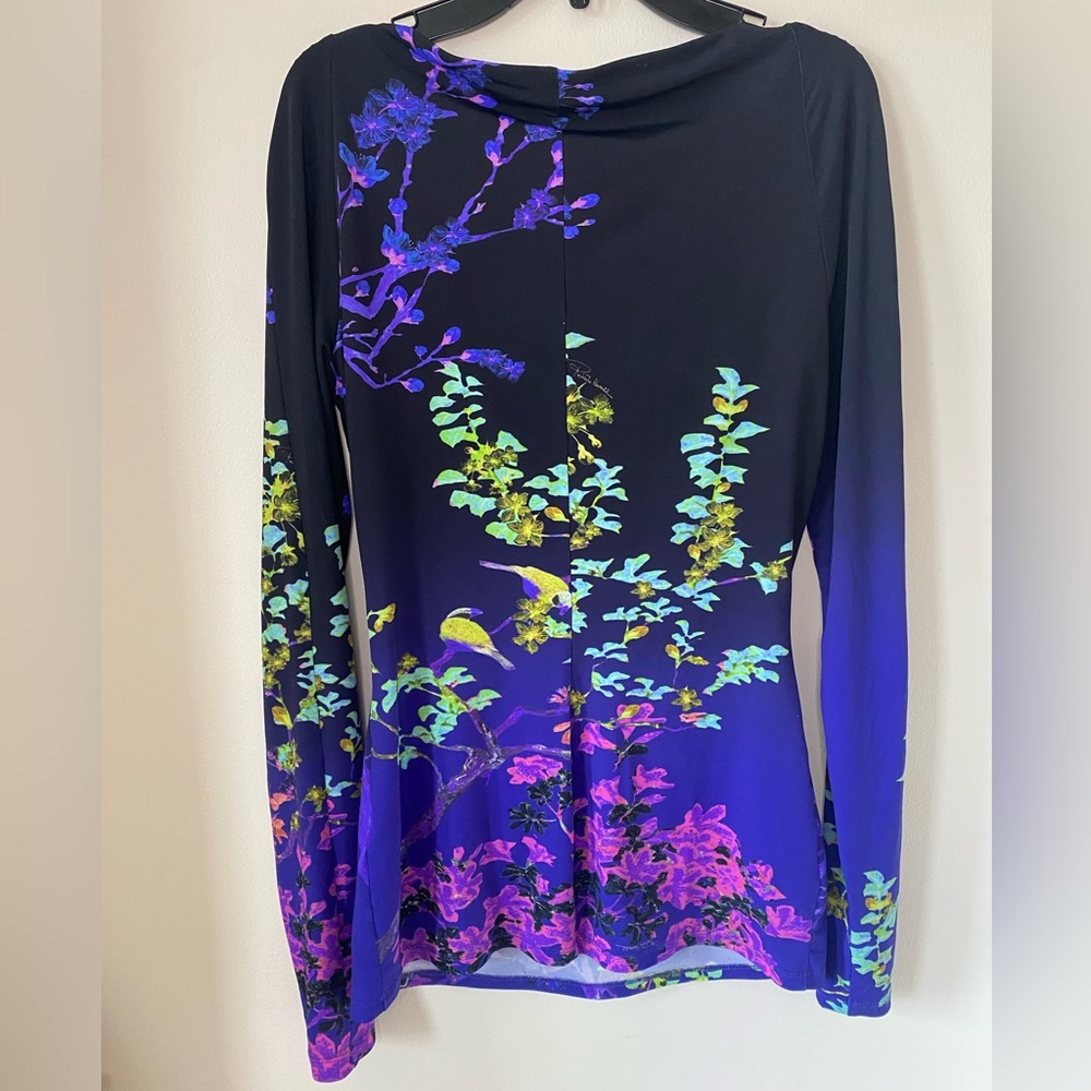 Roberto Cavalli Purple Floral Print Jersey Ruched Top - Picture 6 of 9